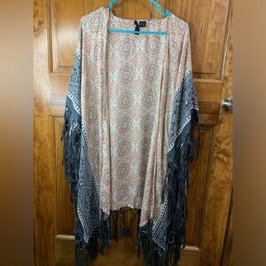 Bohemian Fringe Womens OSFM Floral Shaw